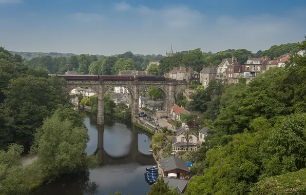 Picture landscape, bridge, river, England, train, panorama, England, Knaresborough