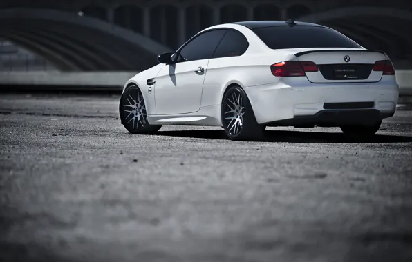 White, bmw, BMW, white, wheels, rear view, e92