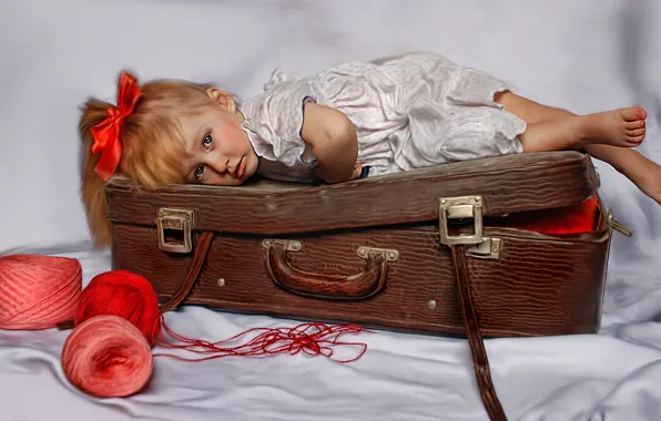 Picture texture, girl, suitcase, thread