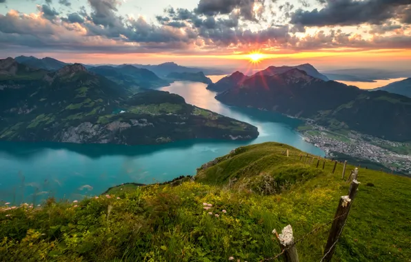 Picture sunset, mountains, lake, Switzerland, Alps, panorama, Switzerland, Alps