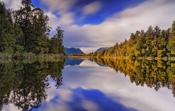 Picture autumn, forest, trees, mountains, lake, reflection, New Zealand, New Zealand