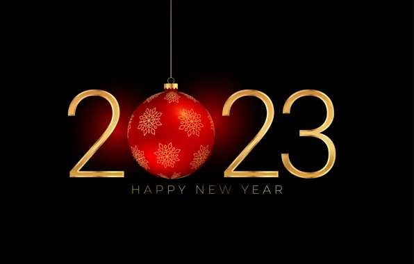 Light, snowflakes, red, lights, ball, figures, New year, black background