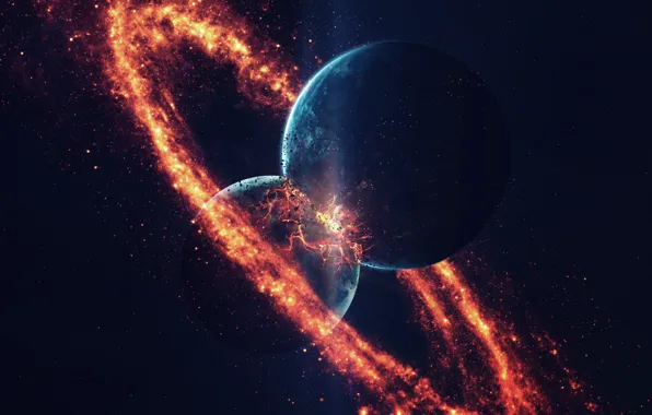 Fire, Space, The explosion, Wave, Fragments, Fantasy, Fire, Art