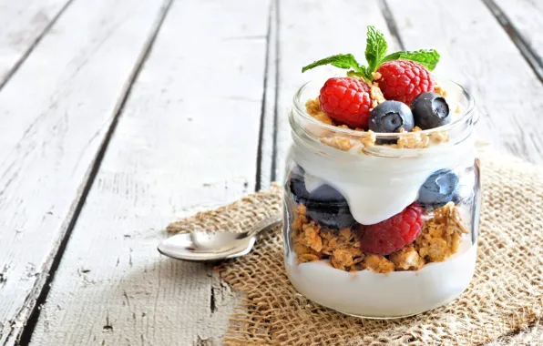 Berries, Breakfast, wood, yogurt, cereal