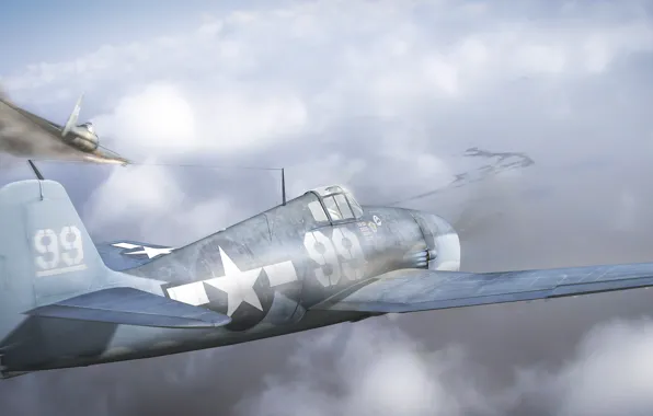 Flight, smoke, art, aircraft, battle, in the sky, World War II, The Battle of the …
