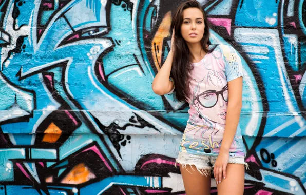 Wall, graffiti, model, beauty