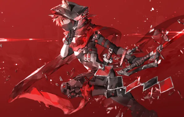 Picture weapons, anime, art, red background
