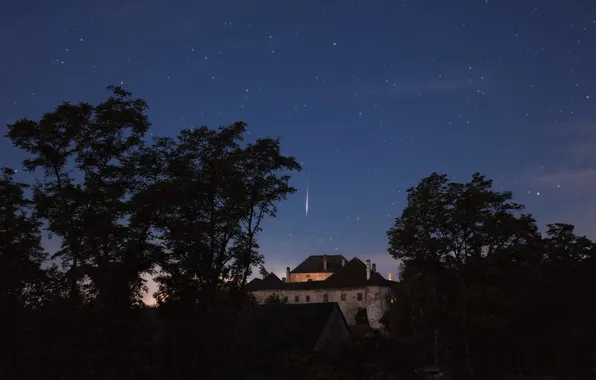 The sky, stars, castle, meteor, The Perseids, Albrechtsberg