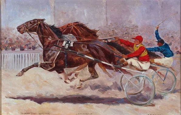 Running, Picture, Horse, Finish, Strollers, Karl Franz Bauer, The hippodrome, Carl Franz Bauer