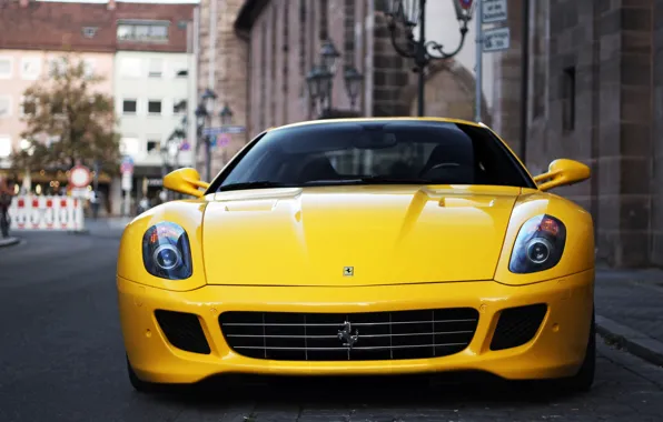Picture yellow, the city, blur, Ferrari, Fiorano, supercar, Ferrari, GTB