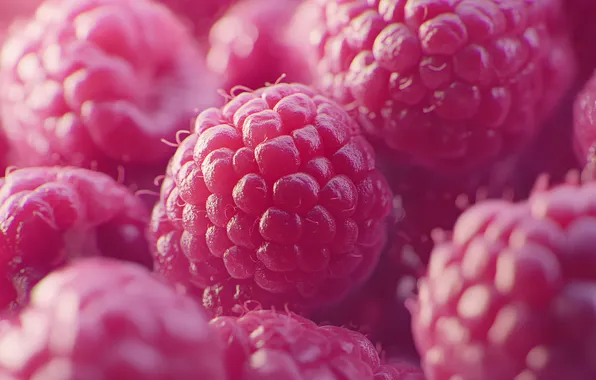Macro, light, berries, raspberry, pink, harvest, a lot, AI art