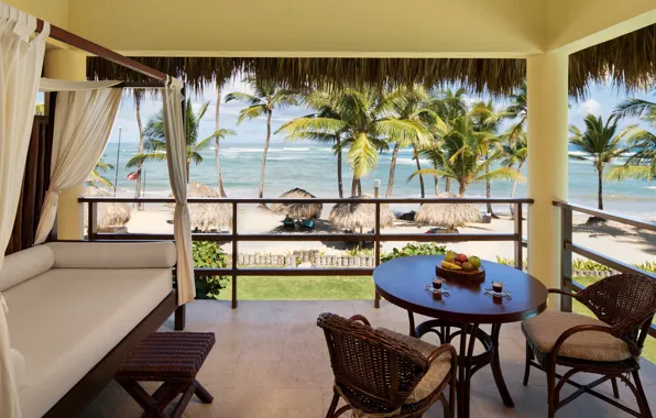 Table, interior, chairs, resort, terrace, dining room