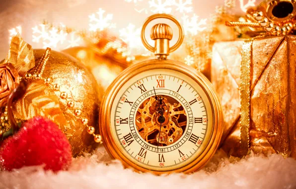 Watch, Balls, New year, Holiday, Pocket watch