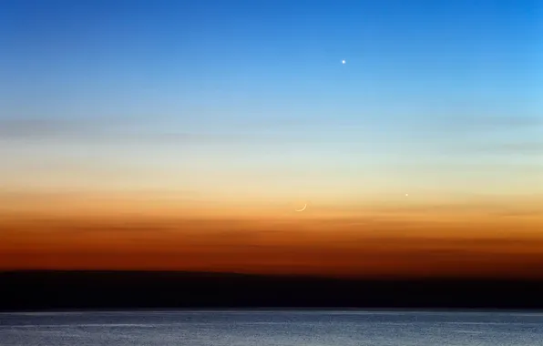 The sky, the ocean, The moon, horizon, Mercury, Venus