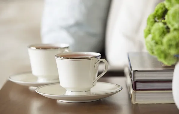 Tea, books, coffee, food, plate, mug, Cup, white background