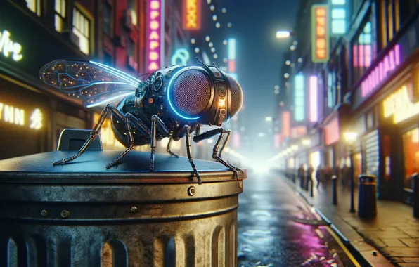 The city, fly, robot