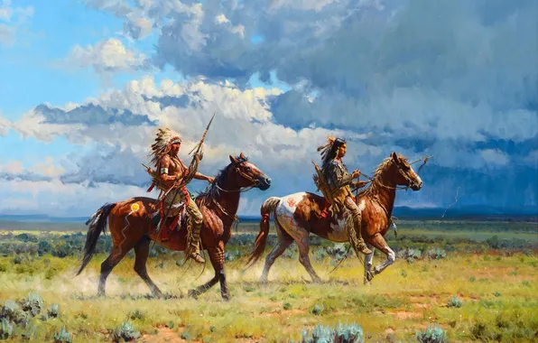 Picture Clouds, Picture, The Indians, Horse, Two, Martin Grelle, American artist, Martin Grellet