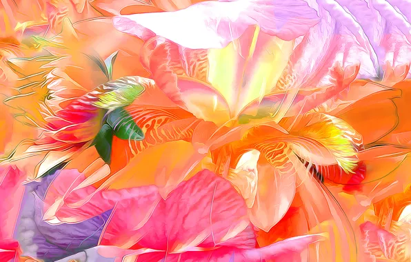 Leaves, flowers, nature, rendering, petals, garden