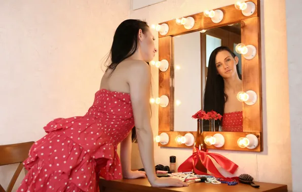 Picture reflection, dress, mirror, brunette, dressing room, Veronica Snezna