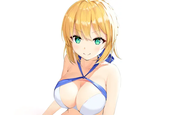 Picture girl, sexy, cleavage, green eyes, boobs, anime, beautiful, short hair