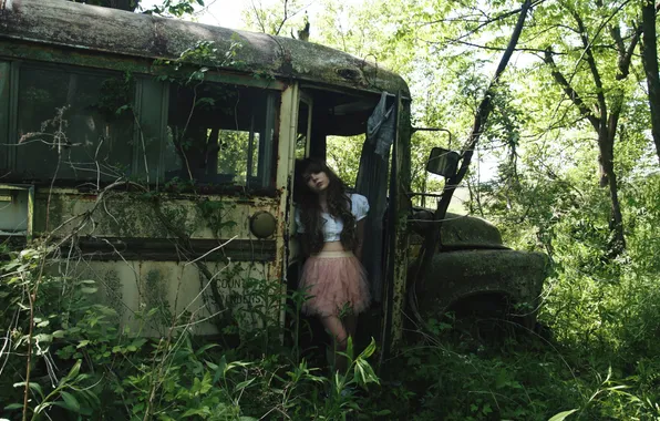 Girl, mood, bus