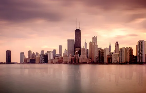 Picture clouds, reflection, mirror, horizon, Chicago, Il, lake Michigan