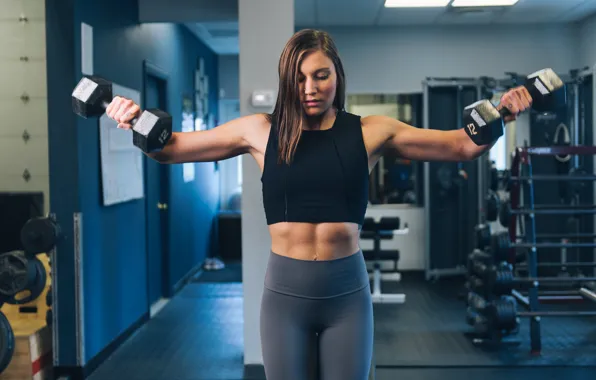 Fitness, press, pose, training, athlete, dumbbells, workout, workout