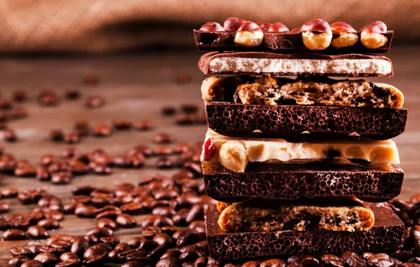 Chocolate, Coffee beans, Cookies, Nuts