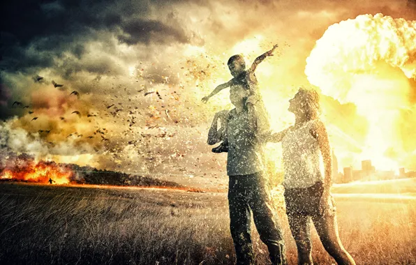 People, war, Field, family, a nuclear explosion, pustosh
