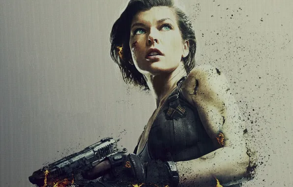 Cinema, fire, sake, flame, girl, zombie, gun, blood