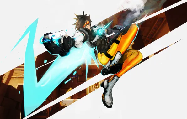 Picture girl, Blizzard, art, shooter, fps, Overwatch, Tracer