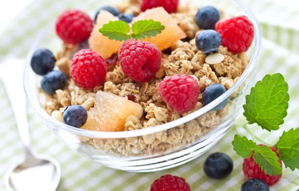Picture berries, raspberry, Breakfast, blueberries, cereals, fresh, berries, breakfast