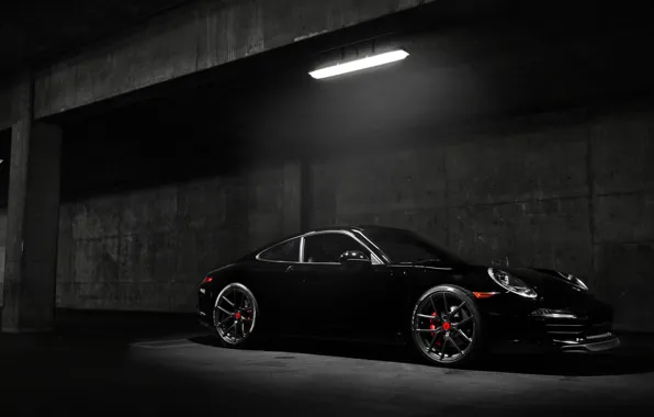 Car, Porsche, black, night, Carrera S
