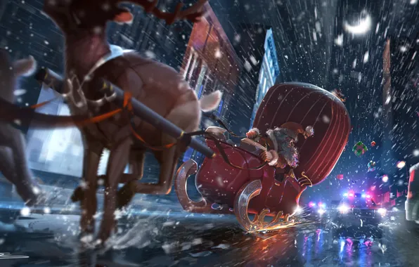 Winter, Figure, Snow, Police, Christmas, Snowflakes, Background, New year