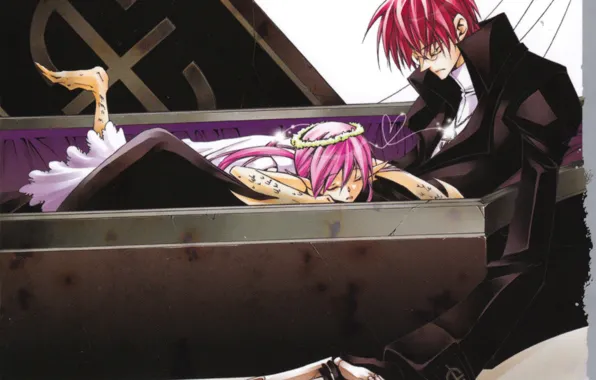 Bones, the coffin, two, wreath, pink hair, closed eyes, 07-Ghost, art, Yuki Mamiya