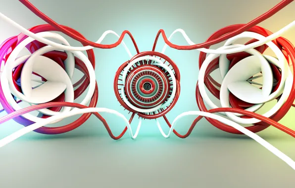 White, red, abstraction, glow, confused lines.