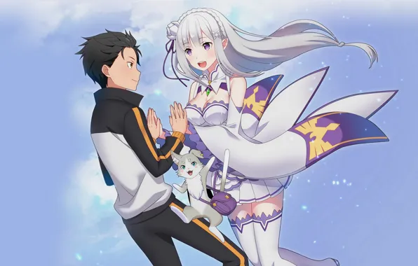 Anime, art, Subaru, Pak, Emilia, Re: Zero kara hajime chip isek or Seikatsu