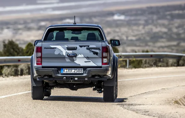 Picture road, grey, Ford, the fence, rear view, Raptor, pickup, Ranger