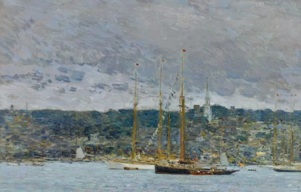 Picture landscape, ship, picture, mast, Newport, Frederick Childe Hassam, Childe Hassam