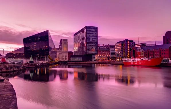 Water, ship, England, home, the evening, port, Liverpool