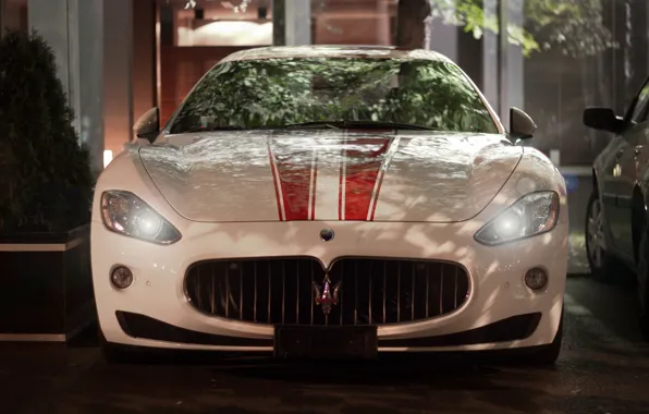 Maserati, Auto, Night, Machine, Lights, GranTurismo, The front