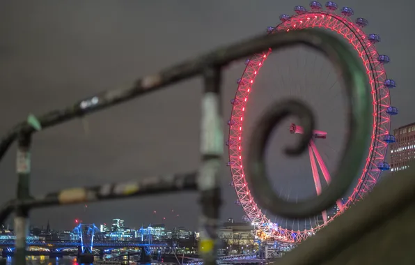 Night, the city, railings, Ferris wheel, Ferris wheel