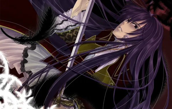Hair, sword, anime, art, guy, Vocaloid, Vocaloid, Pen