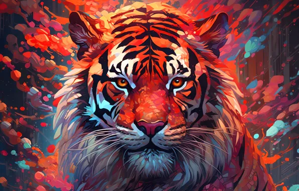 Picture tiger, art, animal, spray, muzzle