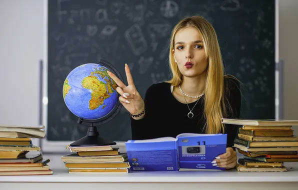 Blonde, the teacher, woman, school, cute girl, teacher, blonde girl
