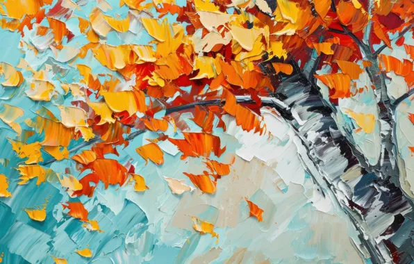 Autumn, leaves, branches, nature, tree, paint, foliage, picture