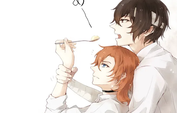 Spoon, ice cream, guys, Bungou Stray Dogs, Stray Dogs: A Literary Genius, Nakahara Chuuya, Dazai …