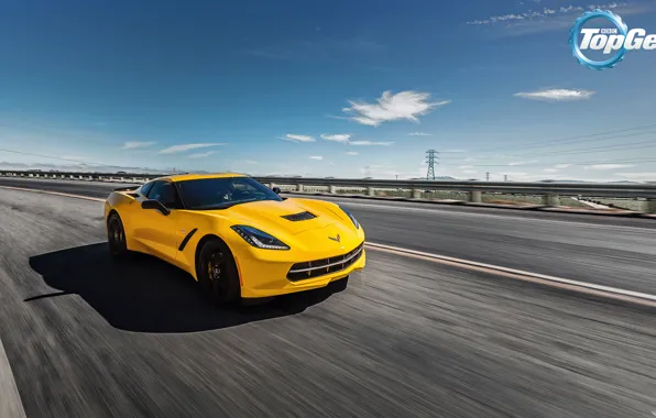 Picture road, the sky, yellow, Corvette, Chevrolet, Chevrolet, Top Gear, Coupe