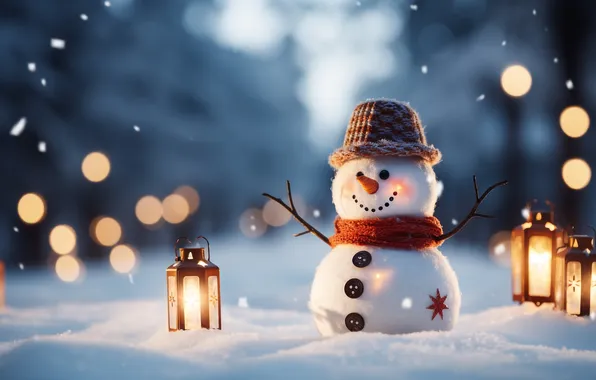 Winter, snow, Christmas, New year, snowman, Christmas, winter, snow