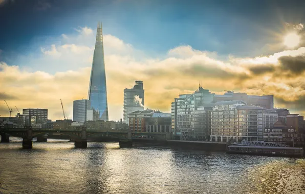 The sky, bridge, the city, river, home